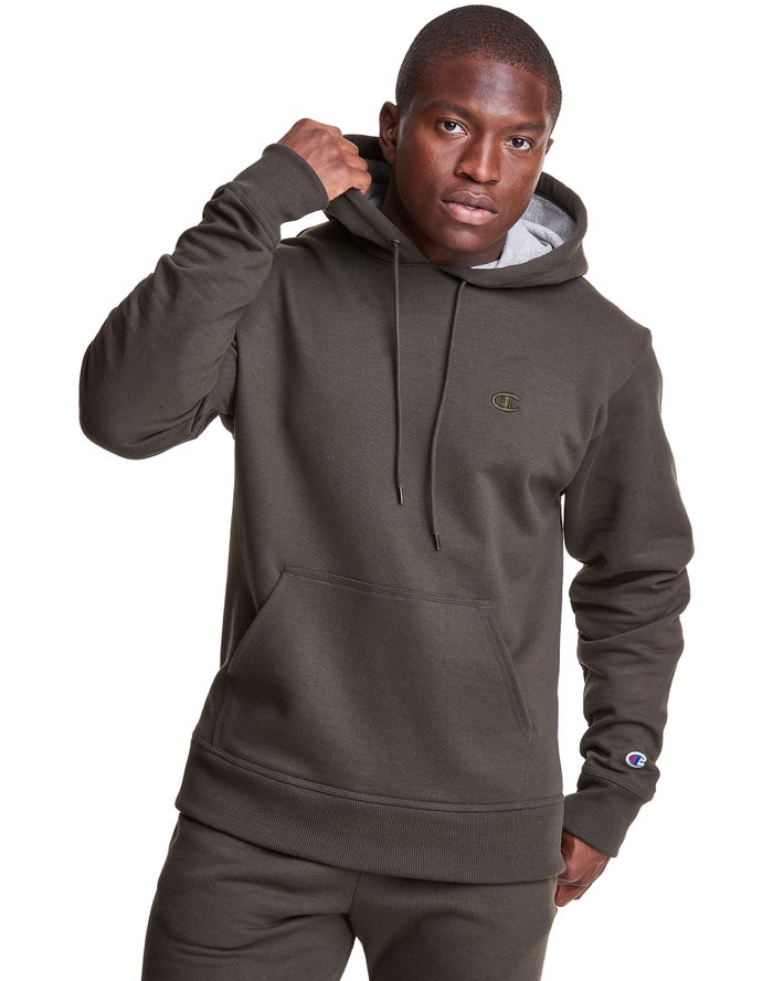 Champion Hoodie Heren - DonkerOlijfgroen - Powerblend Fleece C Logo ( 160537-PAT )